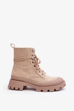 Damskie Boto Botki Trapery Damskie Sznurowane Beżowe Gordts