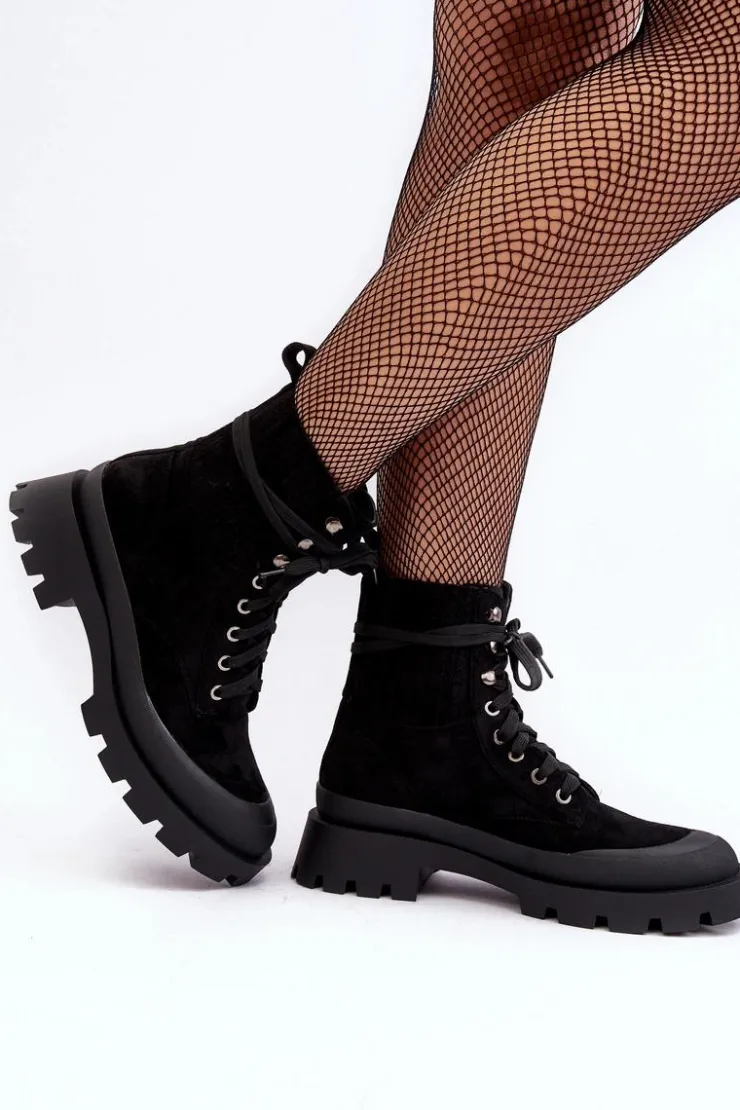 Boto Botki Ocieplane|Damskie Trapery*Botki Trapery Damskie Sznurowane Czarne Gordts Czarny