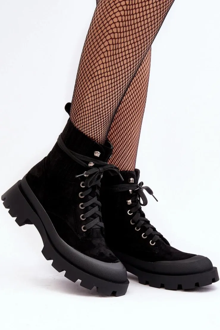 Boto Botki Ocieplane|Damskie Trapery*Botki Trapery Damskie Sznurowane Czarne Gordts Czarny