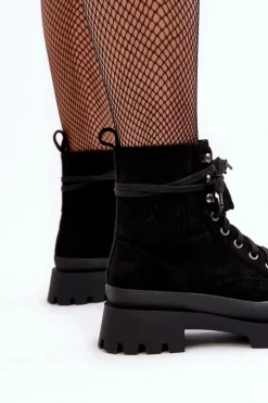 Boto Botki Ocieplane|Damskie Trapery*Botki Trapery Damskie Sznurowane Czarne Gordts Czarny