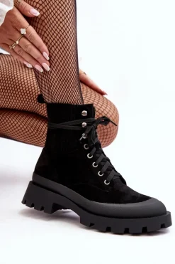 Boto Botki Ocieplane|Damskie Trapery*Botki Trapery Damskie Sznurowane Czarne Gordts Czarny