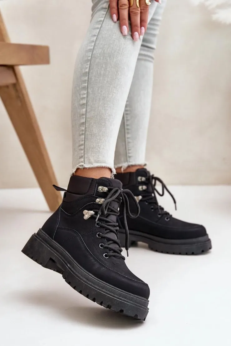 Boto Damskie Trapery|Botki Sznurowane*Botki Trapery Damskie Sznurowane Czarne Rabaria