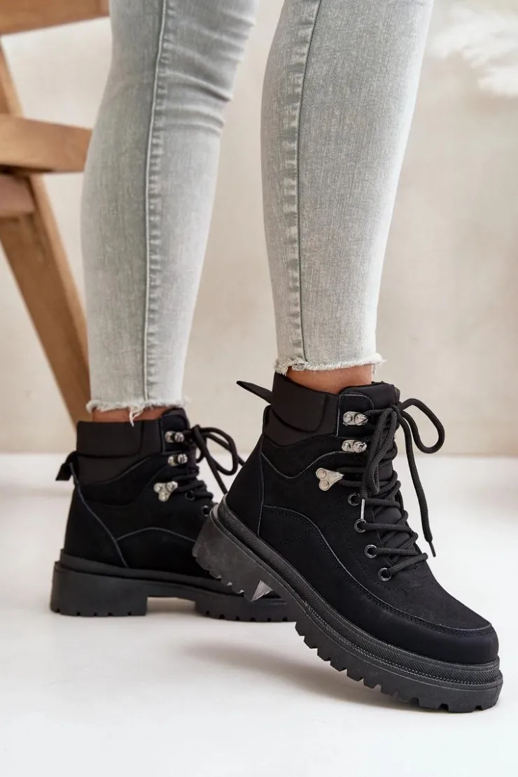 Boto Damskie Trapery|Botki Sznurowane*Botki Trapery Damskie Sznurowane Czarne Rabaria