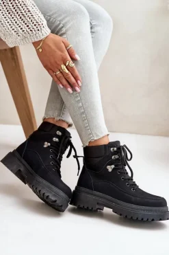 Boto Damskie Trapery|Botki Sznurowane*Botki Trapery Damskie Sznurowane Czarne Rabaria