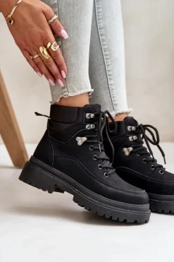 Boto Damskie Trapery|Botki Sznurowane*Botki Trapery Damskie Sznurowane Czarne Rabaria