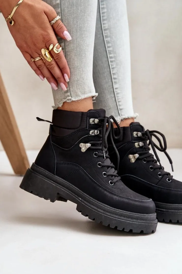 Boto Damskie Trapery|Botki Sznurowane*Botki Trapery Damskie Sznurowane Czarne Rabaria