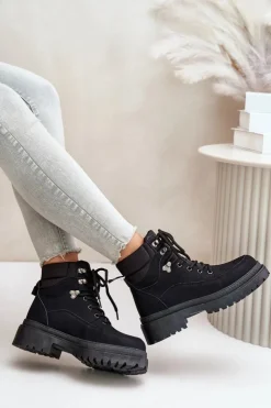 Boto Damskie Trapery|Botki Sznurowane*Botki Trapery Damskie Sznurowane Czarne Rabaria