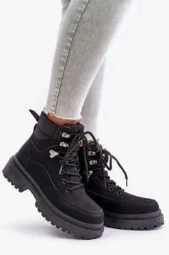 Boto Damskie Trapery|Botki Sznurowane*Botki Trapery Damskie Sznurowane Czarne Rabaria