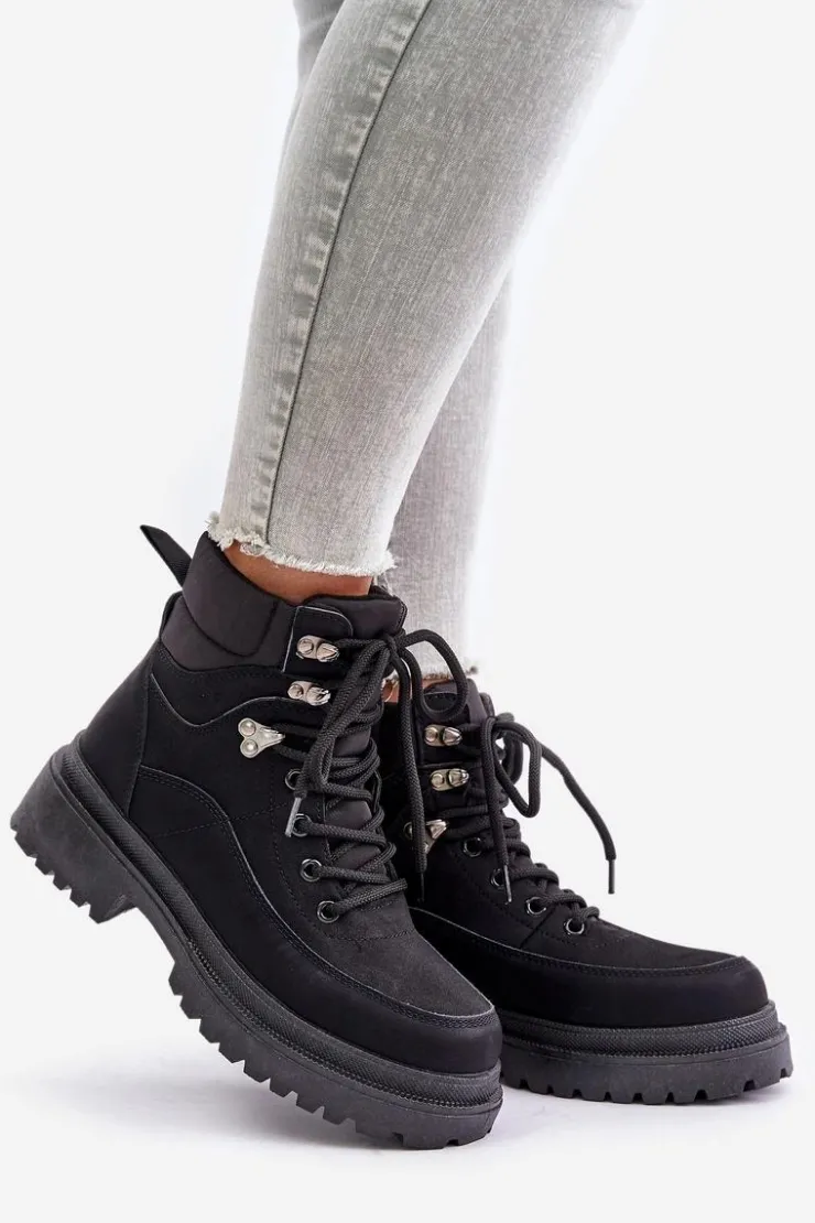 Boto Damskie Trapery|Botki Sznurowane*Botki Trapery Damskie Sznurowane Czarne Rabaria