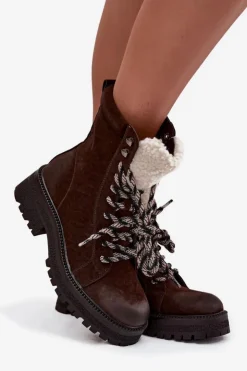 Boto Botki Ocieplane|Damskie Trapery*Botki Trapery Damskie Z Eko Skóry Czekoladowe Bellora Brązowy