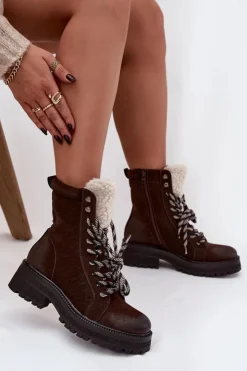 Boto Botki Ocieplane|Damskie Trapery*Botki Trapery Damskie Z Eko Skóry Czekoladowe Bellora Brązowy