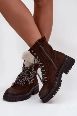 Boto Botki Ocieplane|Damskie Trapery*Botki Trapery Damskie Z Eko Skóry Czekoladowe Bellora Brązowy