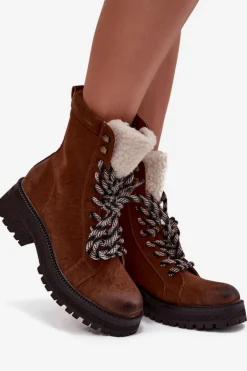 Damskie Boto Botki Trapery Damskie Z Eko Skóry Camel Bellora