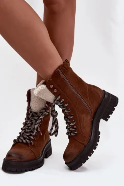 Damskie Boto Botki Trapery Damskie Z Eko Skóry Camel Bellora