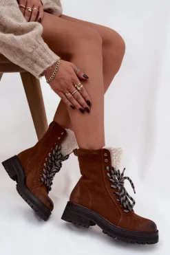 Damskie Boto Botki Trapery Damskie Z Eko Skóry Camel Bellora