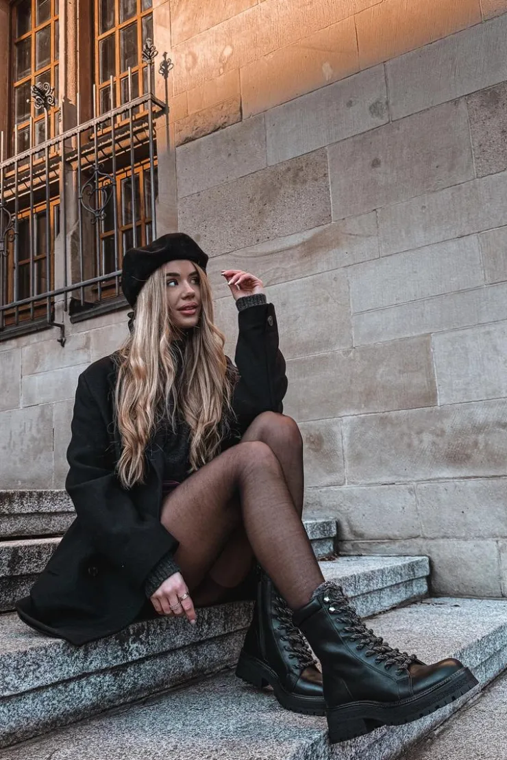 New Boto Botki Trapery Damskie Z Eko Skóry Czarne Bellora Czarny