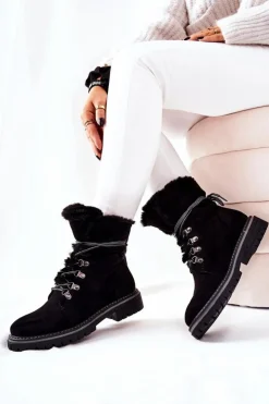Boto Damskie Trapery|Botki Sznurowane*Botki Trapery Ocieplane Czarne Nelby