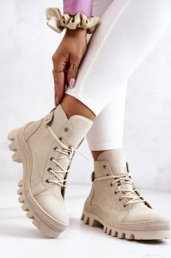 Boto Botki Trapery Wiązane Beżowe Marsha