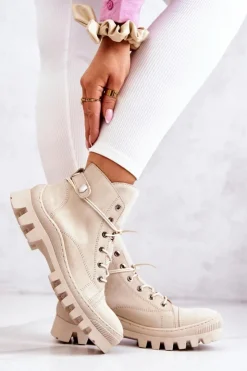 Boto Botki Trapery Wiązane Beżowe Marsha