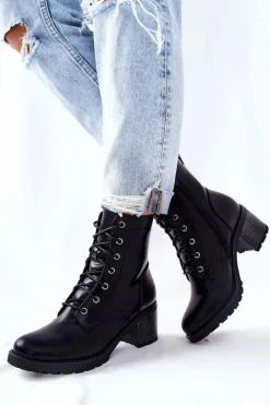 Sale Evento Botki Wiązane Na Słupku Ocieplane Czarne Nerynis