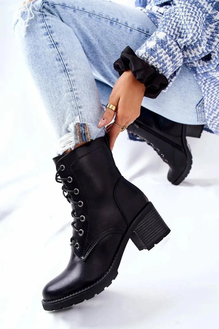 Sale Evento Botki Wiązane Na Słupku Ocieplane Czarne Nerynis