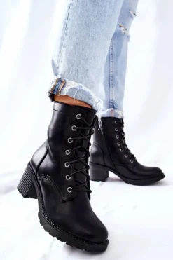 Sale Evento Botki Wiązane Na Słupku Ocieplane Czarne Nerynis