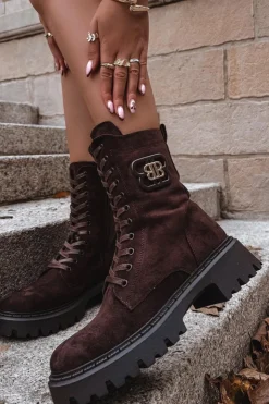 Boto Botki Sznurowane|Brązowe I Beżowe Botki*Botki Wokrery Damskie Z Ozdobnym Elementem Ocieplane Czekoladowe Kalindra