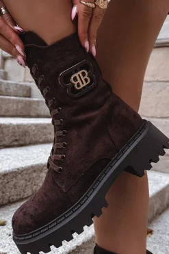 Boto Botki Sznurowane|Brązowe I Beżowe Botki*Botki Wokrery Damskie Z Ozdobnym Elementem Ocieplane Czekoladowe Kalindra