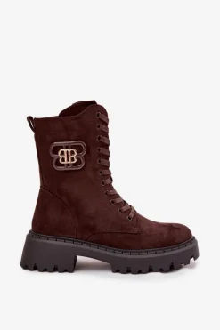 Boto Botki Sznurowane|Brązowe I Beżowe Botki*Botki Wokrery Damskie Z Ozdobnym Elementem Ocieplane Czekoladowe Kalindra