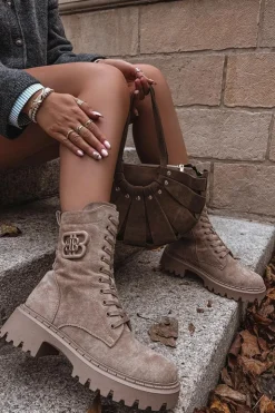 Damskie Boto Botki Wokrery Damskie Z Ozdobnym Elementem Ocieplane Beżowe Kalindra