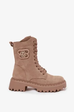 Damskie Boto Botki Wokrery Damskie Z Ozdobnym Elementem Ocieplane Beżowe Kalindra