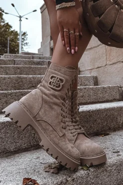 Damskie Boto Botki Wokrery Damskie Z Ozdobnym Elementem Ocieplane Beżowe Kalindra