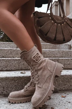 Damskie Boto Botki Wokrery Damskie Z Ozdobnym Elementem Ocieplane Beżowe Kalindra