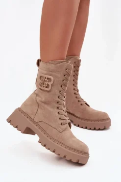 Damskie Boto Botki Wokrery Damskie Z Ozdobnym Elementem Ocieplane Beżowe Kalindra