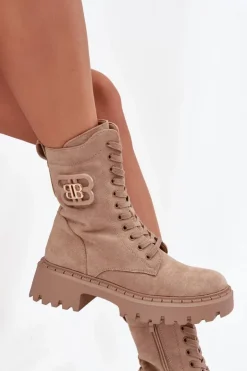 Damskie Boto Botki Wokrery Damskie Z Ozdobnym Elementem Ocieplane Beżowe Kalindra