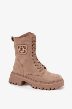 Damskie Boto Botki Wokrery Damskie Z Ozdobnym Elementem Ocieplane Beżowe Kalindra