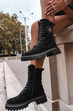 Damskie Boto Botki Wokrery Damskie Z Ozdobnym Elementem Ocieplane Czarne Kalindra