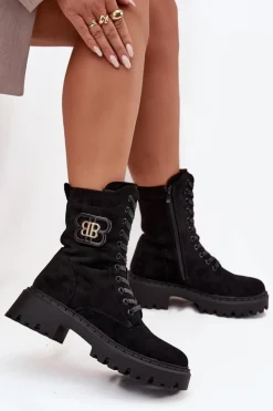 Damskie Boto Botki Wokrery Damskie Z Ozdobnym Elementem Ocieplane Czarne Kalindra