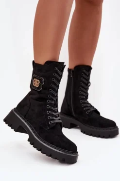 Damskie Boto Botki Wokrery Damskie Z Ozdobnym Elementem Ocieplane Czarne Kalindra