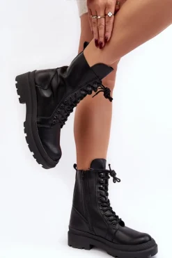 Damskie Boto Botki Workery Damskie Ekoskóra Czarne Irande