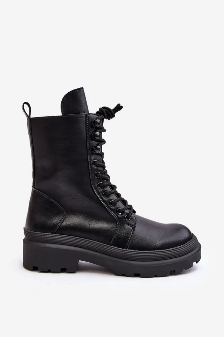 Damskie Boto Botki Workery Damskie Ekoskóra Czarne Irande