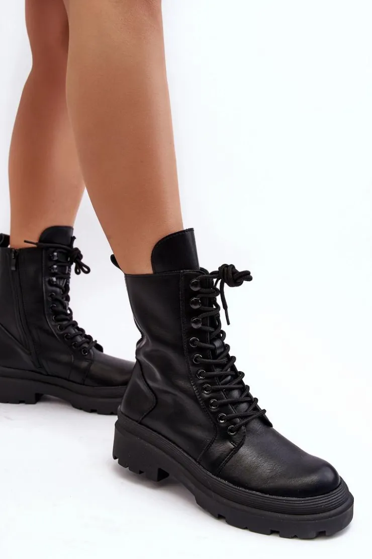 Damskie Boto Botki Workery Damskie Ekoskóra Czarne Irande