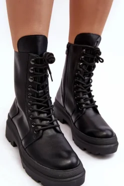 Damskie Boto Botki Workery Damskie Ekoskóra Czarne Irande