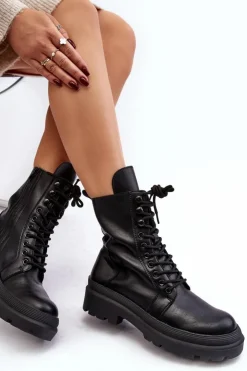 Damskie Boto Botki Workery Damskie Ekoskóra Czarne Irande