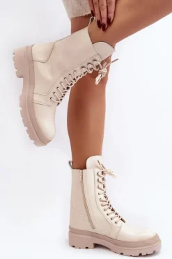 Damskie Boto Botki Workery Damskie Ekoskóra Jasnobeżowe Irande