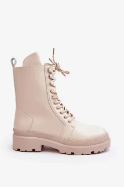 Damskie Boto Botki Workery Damskie Ekoskóra Jasnobeżowe Irande