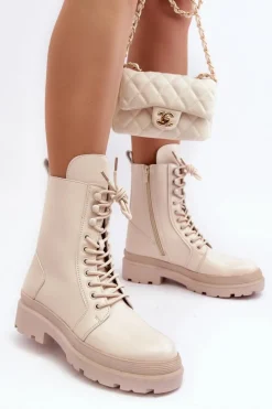 Damskie Boto Botki Workery Damskie Ekoskóra Jasnobeżowe Irande