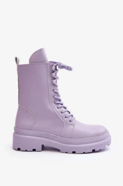 Damskie Boto Botki Workery Damskie Ekoskóra Fioletowe Irande