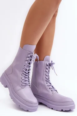 Damskie Boto Botki Workery Damskie Ekoskóra Fioletowe Irande