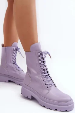 Damskie Boto Botki Workery Damskie Ekoskóra Fioletowe Irande